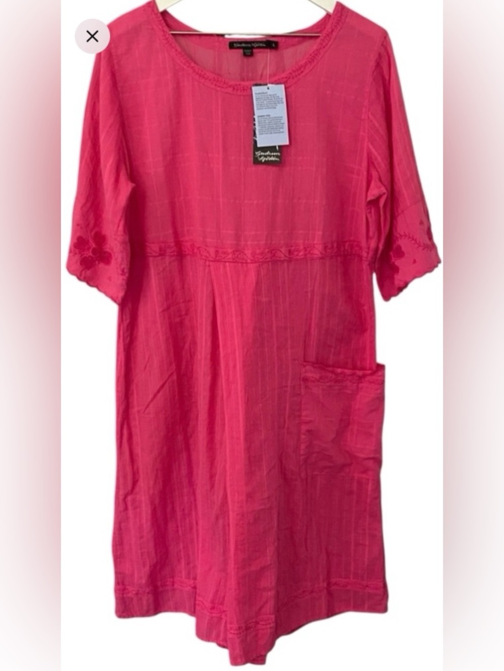 Embroidered with flowers Gudrun Sjoden Fuchsia Pink Midi Dress with Pocket